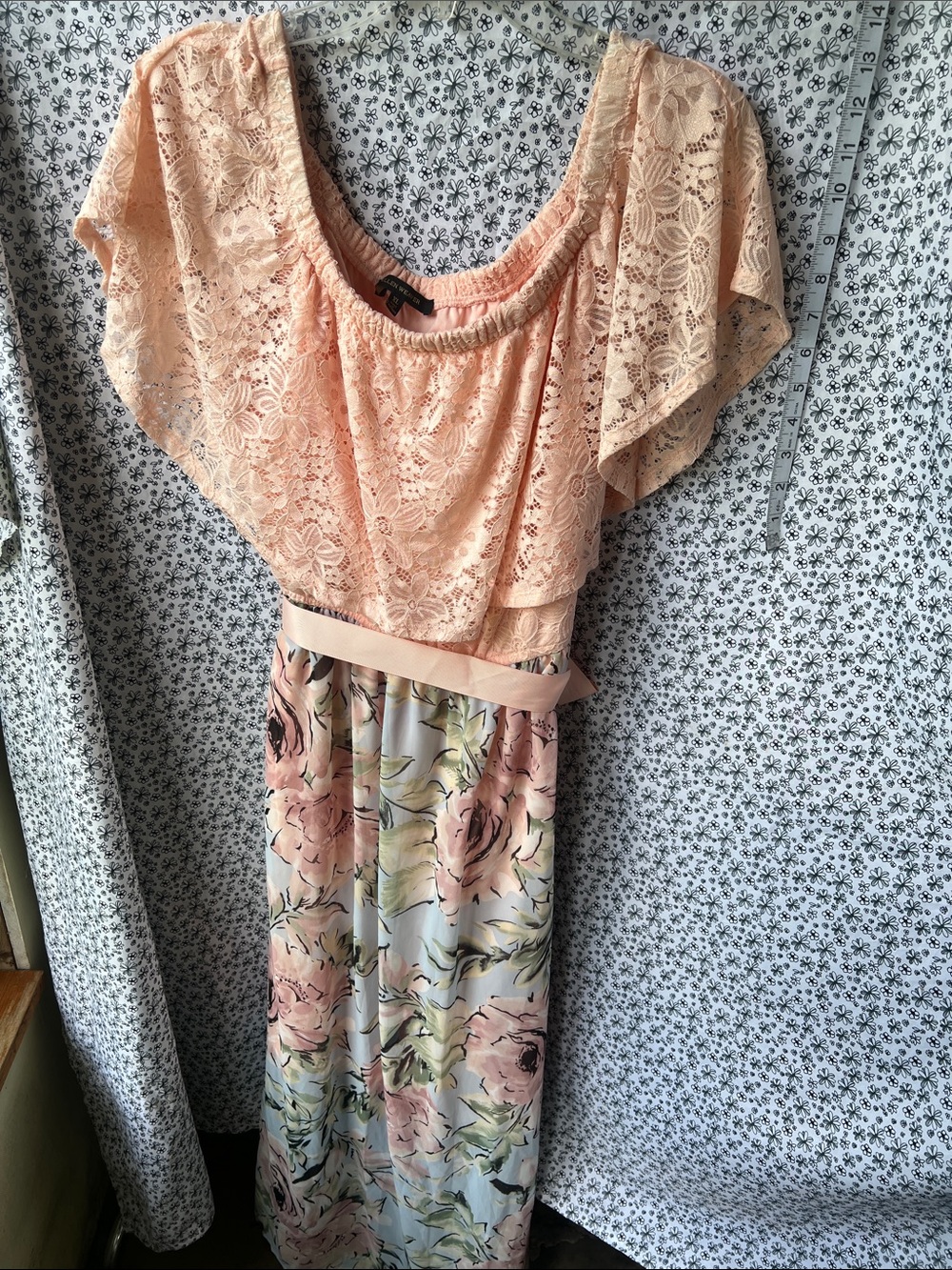 Peach Lace & Floral Maxi Dress
